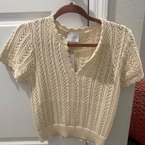 sundays Ivory Knit V-Neck Sweater